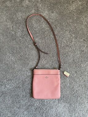 Coach Pink Pebbled Leather Crossbody with Brown Trim